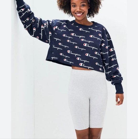 Champion Women Reverse Weave All-over Logo Cropped Cut Off Crewneck - Picture 2 of 9